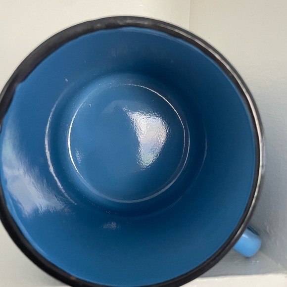 Vintage large enamelware mug with lid camping soup mug graniteware French blue - Picture 6 of 14